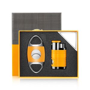 Ensemble d'accessoires combinés allume-cigare et coupe-cigare 4 briquets à jet de flamme butane sans gaz avec aiguille à poinçonner LE2O