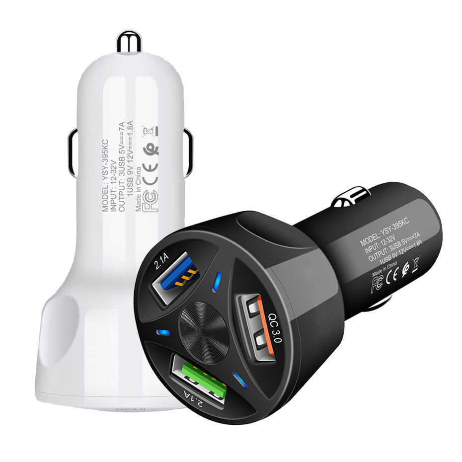 Papieros 12V-24 V Light Light Adapter Auto QC3.0 Ładowarka samochodowa 3 USB Port Telefon Portu Szybkie ładowanie