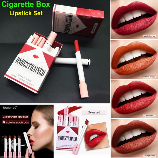 Caja de cigarrillos Juego de lápiz labial Maquillaje Lápices labiales mate ibcccndc 4 colores Crema hidratante desnuda roja Lápiz labial suave Terciopelo Kit de brillo de labios resistente al agua Caliente