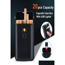Cajas de cigarrillos Caso de capacidad de 20 piezas con portavasos USB Electronic Lighter para los gadgets RECAR Men Drop entrega de la entrega del hogar Hogar Otpio