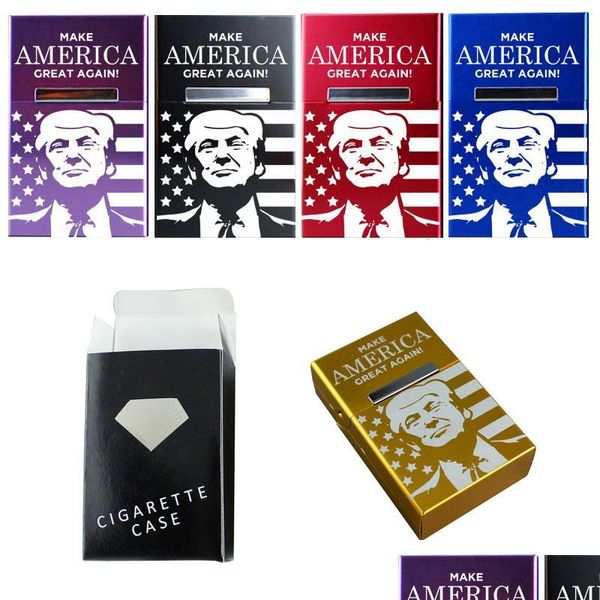 Étuis à cigarettes Creative Case Trump Make America Great Again En alliage d'aluminium Clamshell Magnet Cigaret Er Drop Delivery Home Garden Ho Dh4Gu