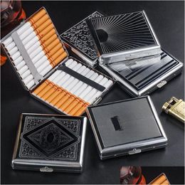 Cajas de cigarrillos Caja de cigarrillos de acero inoxidable en relieve 3.34X3.54X0.7 pulgadas Portátil Resistente a la presión Tabaco grueso Moda Personal Dhzjm