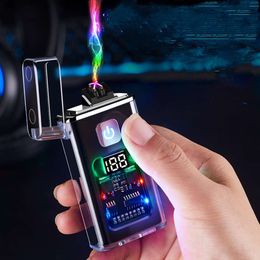 Cigarette électrique torche transparent en plastique de boîtier de protection en plastique étanche à double arc USB rechargeable plus léger avec lumière LED