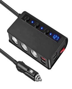 Sigarettenaanstekeradapter 180 W autolader 12V24V 3 stopcontacten auto's DC-uitgang splitter met 3 USB-poorten 1 Type C-poort2303314