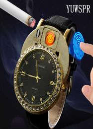 Sigarettenaansteker horloges Men Quartz Bekijk USB oplaadbare luxe diamanten wijzerplaat Casual polshorloges Mannelijke klok JH3911 1PCS2167792