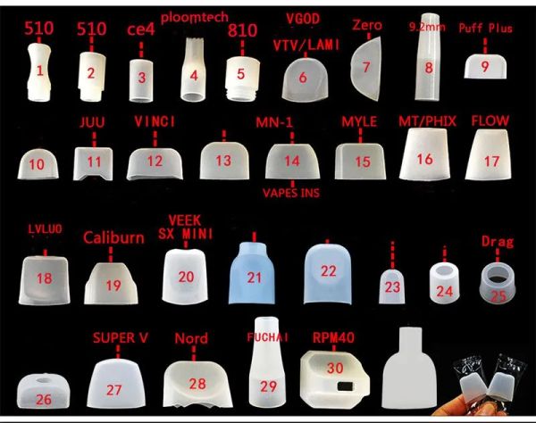 Couvercle supérieur de la bouche de cigarette, capuchon en silicone, testeur jetable, embouts de test, caoutchouc transparent, différentes tailles LL