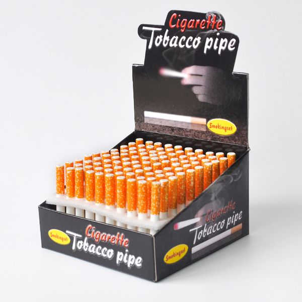 Forme de cigarette Pipes à fumer Tuyau de filtre en céramique 100pcs / boîte 78mm 55mm Longueur One Hitter Pipes à tabac pour fumer Pipe en verre pour la vente en gros