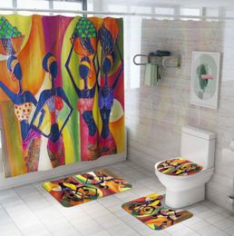 Cilé 4pcSet exotique de style rideau de douche de douche de salle de bain étanche rideau de toilettes de toilette tapis à glissement avec 12 crochets3457243
