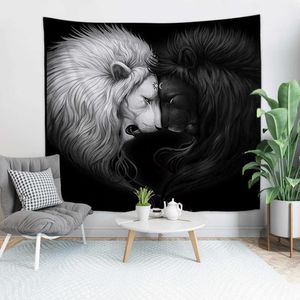 Cilected Cartoon Lion Tapestry Muur Opknoping Polyester Dunne Animal Print Woonkamer Slaapkamer Achtergrond Deken 210608