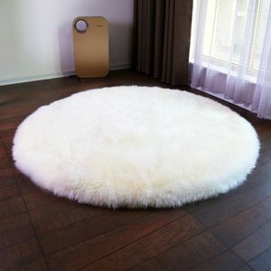 Alfombras Cilectadas de tela blanca moderna Carpeta de piel redonda para sala de estar Mats para niños que se arrastran sin deslizamiento alfombras absorbentes1