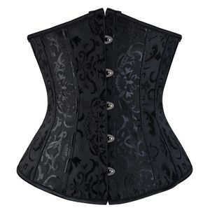 Taille Cincher Underbust Corset Noir Désossé Bustiers Imprimé Floral Femmes Lingerie Sexy en gros au détail 8172