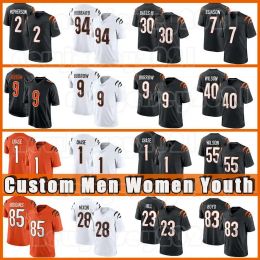 Cincinnati''bengals'85 Tee Higgins 9 Burrow Maillots de football Joe Mixon Ja'marr Chase Jessie Bates III Evan Mcpherson Daxton Hill Sam Hub