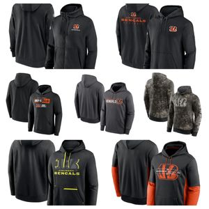 Cincinnati''Bengals''Heren zwarte Sideline Club Performance hoodie met volledige ritssluiting