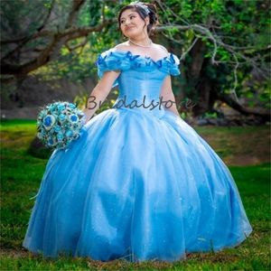 Cendrillon bleu Quinceanera robes 2024 hors épaule robe de bal grande taille papillon robes De 15 Anos XV anniversaire seize robe de soirée élégante douce 16 robe de bal