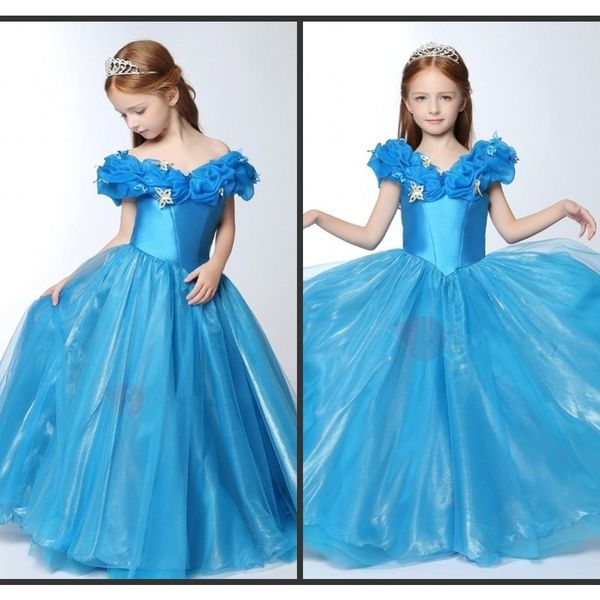 Vestido de Cenicienta Pagenat para niños pequeños, vestidos de cumpleaños hasta el suelo, largo, con hombros descubiertos, mariposa, cremallera trasera, personalizado, modesto, envío gratis