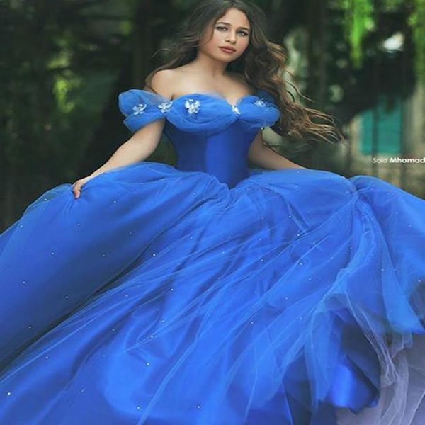 Cendrillon Bleu Royal Chérie Robe De Bal Princesse Robes De Bal 2019 Robe De Noiva Robes De Soirée Vintage Doux 16 Quinceanera2497