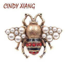 CINDY XIANG nouvelle mode perle abeille broches pour femmes Antique couleur or broche broche Style Vintage bijoux de haute qualité Insect4223111