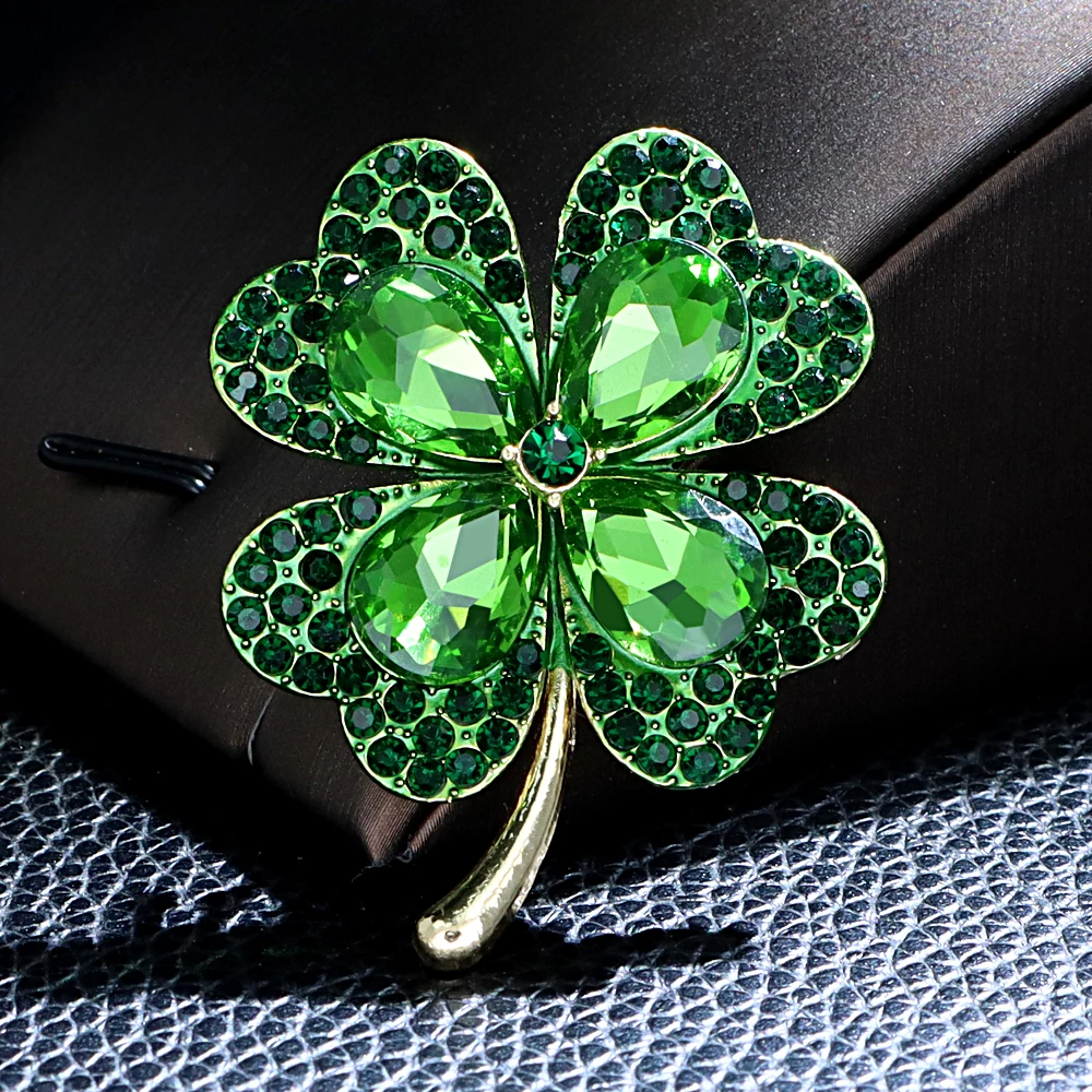 CINDY XIANG Rhinestone Clover Brooches For Women Green And Red Color Pin Peace And Health Plant Jewelry