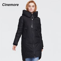 CINEMORE hiver nouvelle veste en coton décontracté surdimensionné pour femmes chemise noire longues dames à capuche hiver chaud peluches biologiques 9980 201217