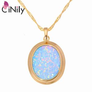 Cinily Green Blue Fire Opal Stone kettingen Hangers gele goud kleur ovaal bengige charme luxe grote vintage sieraden vrouw 306e