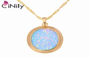 Cinily Green Blue Fire Opal Stone Collares Pendants Pendants Yellow Gold Color Oval Charm Luxury Luxury Vintage Jewelry Woman8026577