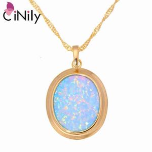 Cinily vert bleu opale de feu pierre colliers pendentifs couleur or jaune ovale balancent charme luxe grand Vintage bijoux Woman251I