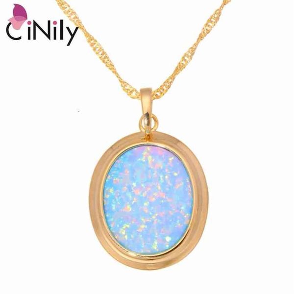 Cinily vert bleu opale de feu pierre colliers pendentifs couleur or jaune ovale balancent charme luxe grand Vintage bijoux Woman276Q