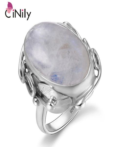 Cinily Natural Moonstone Rings for Men Women039s Silver Jewelry Ring avec de grandes pierres Gemmes ovales Cadeaux Taille 6123398382
