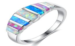 CiNily anneaux créés rose bleu blanc opale de feu argent plaqué vendre au détail entier pour les femmes bijoux Ring3044782