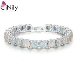 CiNily blanc opale de feu pierre chaîne lien bracelet bracelets argent plaqué luxe plus grand Boho bohême été bijoux cadeaux pour les femmes 240125