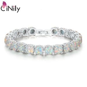 CiNily blanc opale de feu pierre chaîne lien bracelet bracelets argent plaqué luxe plus grand Boho bohême été bijoux cadeaux pour les femmes 231225