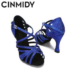 Cinmidy Blue Latin Dance Shoes Women Tango Rumba Ballroom Streuvels Dansschoenen voor vrouwen Rode trouwschoenen Waltz Dance Heels