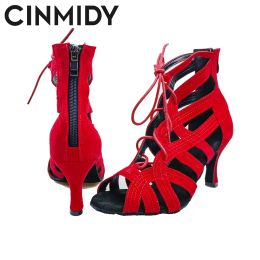 Cinmidy Red Latin Dance Shoes Women Salas Ballroom Dancing Shoes Tango Waltz Software schoenen Pole Dance Boots Ladies Party Shoes