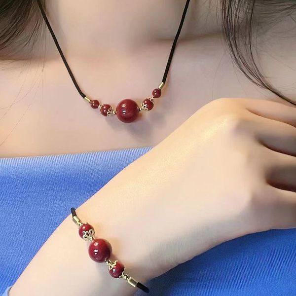 Cinnabar Transfert Bead Pendant clavicule Chaîne de chaîne de chaîne Red Femmes Red Purple Gold Sand Sable de la vie Bracelet Collier Pur Handmade