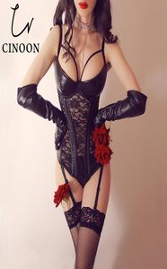Cinoon 6xl Steampunk Gothic Sexy Leather Corset Top Bustier Busttier Women039S Lingerie Corps Shaper BodySuit Push Up Lace Plus taille CORS5119350