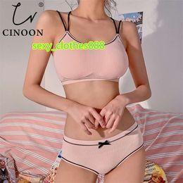 CINOON Japonais Lingerie Ensemble Coton Mince Filetage Push Up Soutien-Gorge Beauté Retour Femmes Soutien-Gorge Culotte Ensemble Confort Sous-Vêtements LJ200814