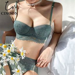 Cinoire vrouwen ondergoed set kant sexy push-up beha en panty sets Comfortabele brassière verstelbare riemen verzameld lingerie 211104