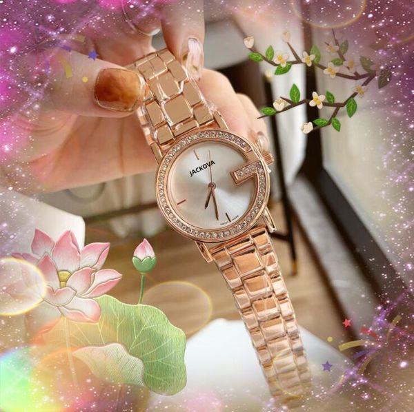 Circle Diamonds Ring moda mujer reloj de tiempo relojes fino cinturón de acero inoxidable Japón movimiento de cuarzo noble y elegante todo el crimen reloj de pulsera de oro rosa y plata
