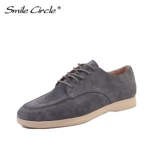 Chaussures habillées en cercle Sourile en cuir en cuir en cuir flats chaussures de dames automnelles