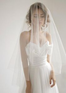 Voile de mariage du bout des doigts circulaire avec fard à joues voile de mariée en tulle ivoire blanc avec coupe Edage pas cher voile de fard à joues style simple voiles de baisse1429068