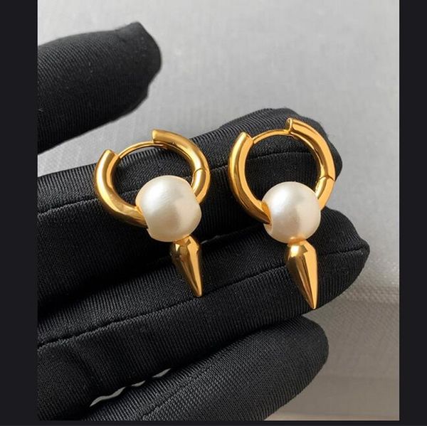 Círculo triângulo em forma de pérola pingente brincos mulheres simplicidade orelha fivela 18k ouro studs marca brinco europeu e americano designer jóias hbbe5 -- 06