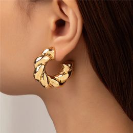 Boucle d'oreille circulaire torsadée en or blanc 14K pour femmes, tempérament Simple, Hyperbole, couleur or, usage quotidien, bijoux, cadeaux de fête