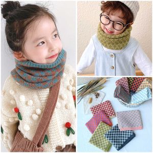 Cercle hiver écharpe pour enfants chaud coton solide écharpes garçons filles enfants bébé plus chaud rayé tricot laine enfant en bas âge