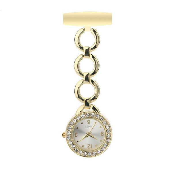 Circle Yellow Gold Color Nurse Watch Médicos Pocket Relojes de cuarzo con cristal blanco 5 piezas