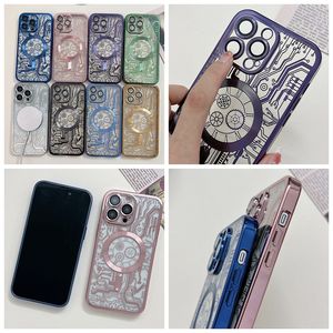 printplaat textuur hoesjes voor iphone 15 14 pro max plus 13 12 11 magnetisch draadloos opladen bling plating zacht tpu luxe verchroomd gegalvaniseerd metallic cd lens skin