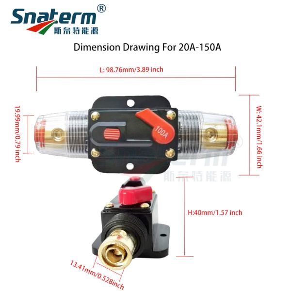 Disjoncteur 12V 24V 20A 30A 40A 50A 60A 80A 100A VOITURE AUTO STÉRÉO AUDIO AUTURE Énergie solaire Brexer RÉONT RESETTER