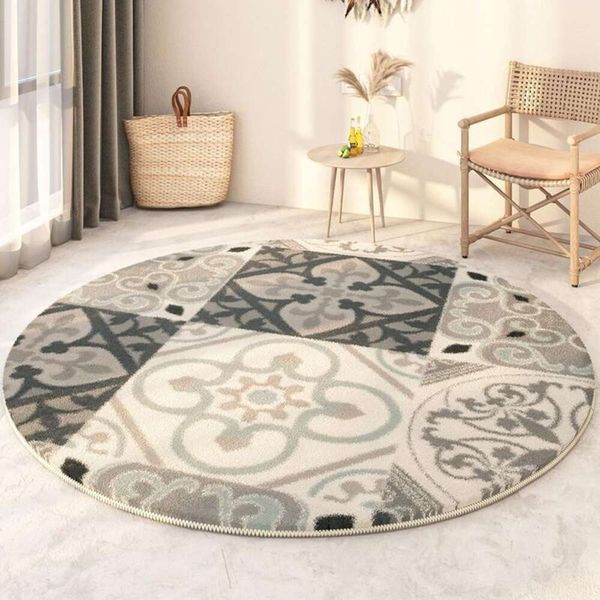 Tapis Circulaire Imitation Cachemire Salon Chambre Tapis De Sol De Chevet Épaissi Table Basse Absorbante Pied Rayé Baie Vitrée Usage Domestique