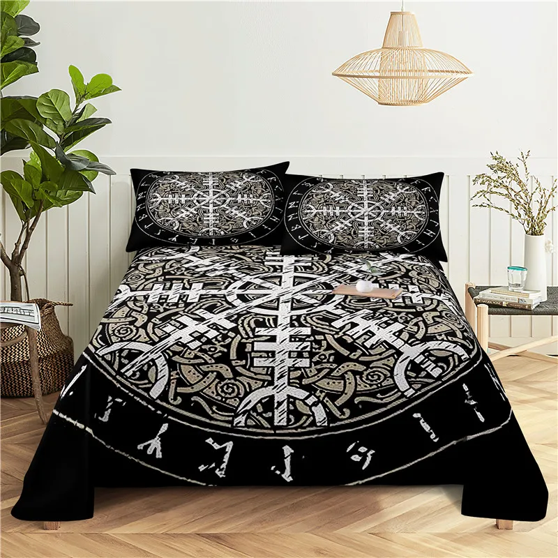 Circular Pattern 0.9/1.2/1.5/1.8/2.0m Digital Printing Polyester Bed Flat Sheet With Pillowcase Print Bedding Set