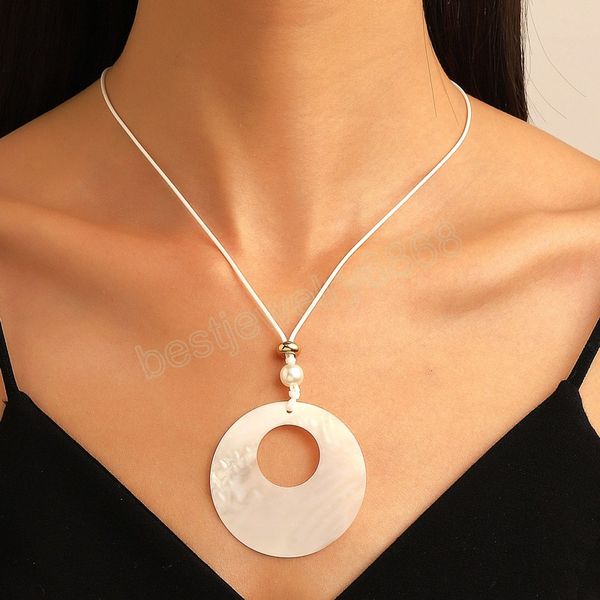 Collier avec pendentif en coquillage circulaire pour femmes, doux et Cool, chaîne en corde Vintage, ronde, bohème, Long collier ras du cou