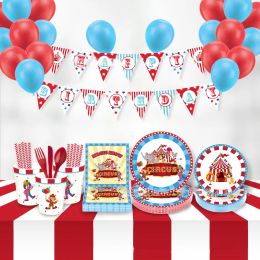 Circus Birtday Party Supplies Carnival Cake Topper Paper Cups Plate Invitations suspendues Sacs de faveur Paignes Baby Shower Decor